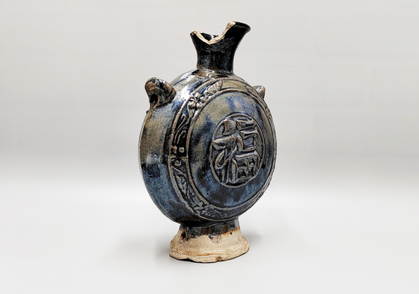 古玩陶瓷明清窯變釉福字花卉紋扁壺拍賣，當(dāng)前價(jià)格58元