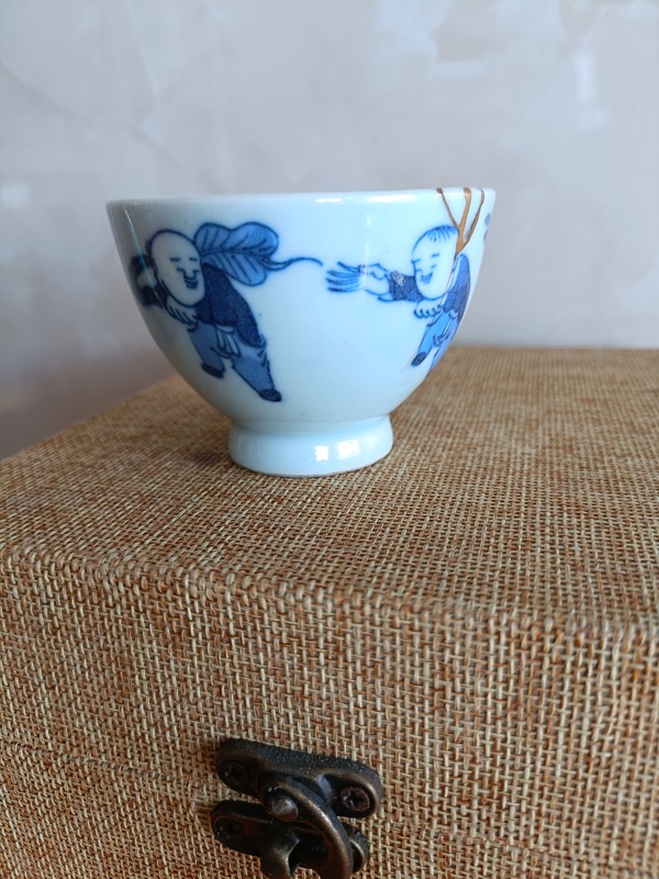 古玩陶瓷晚清青花嬰戲圖紋賞杯拍賣,當前價格980元