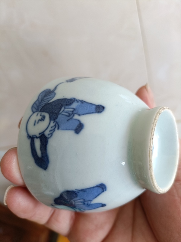古玩陶瓷晚清青花嬰戲圖紋賞杯拍賣,當前價格980元