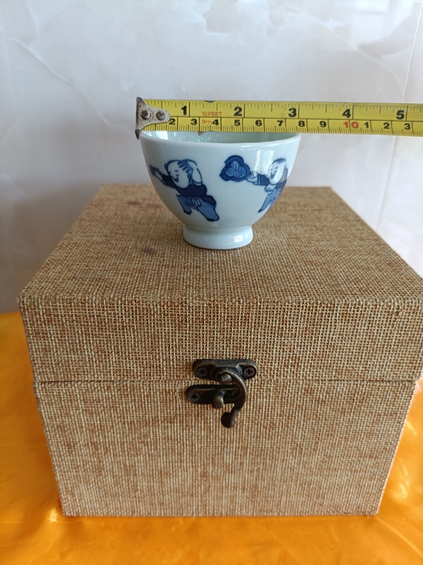 古玩陶瓷晚清青花嬰戲圖紋賞杯拍賣,當前價格980元