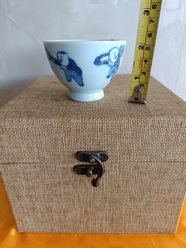 古玩陶瓷晚清青花嬰戲圖紋賞杯拍賣,當前價格980元
