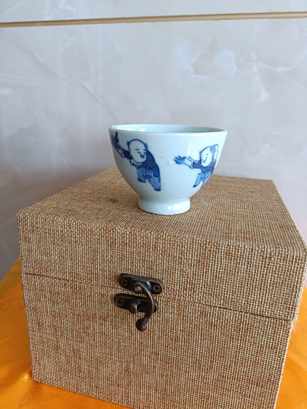 古玩陶瓷晚清青花嬰戲圖紋賞杯拍賣,當前價格980元