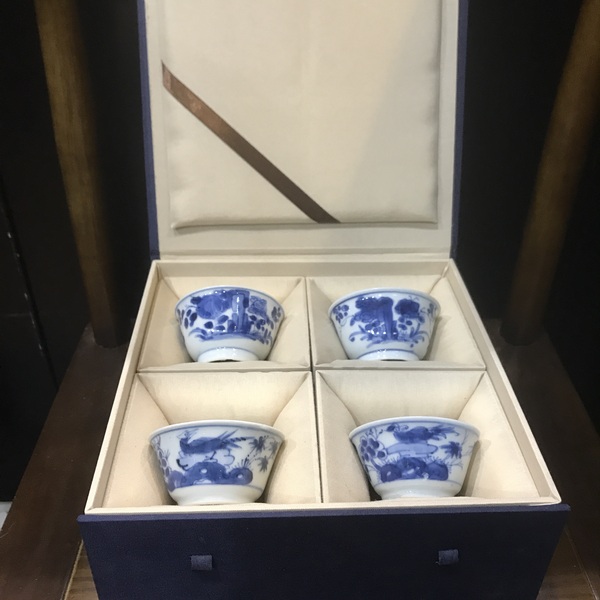 古玩轉賣（精品品茗杯）清-康熙-錦雞牡丹-洞石花卉品茗杯各一對拍賣，當前價格11888元