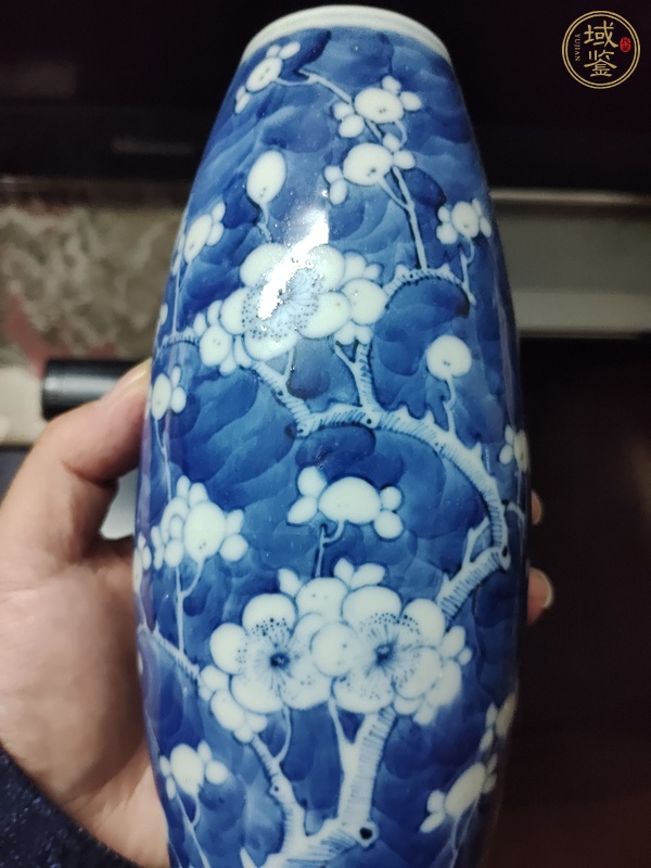 古玩陶瓷青花冰梅橄欖瓶真品鑒賞圖