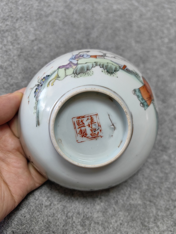 古玩陶瓷雙玉讀曲粉彩碗拍賣,當前價格1800元