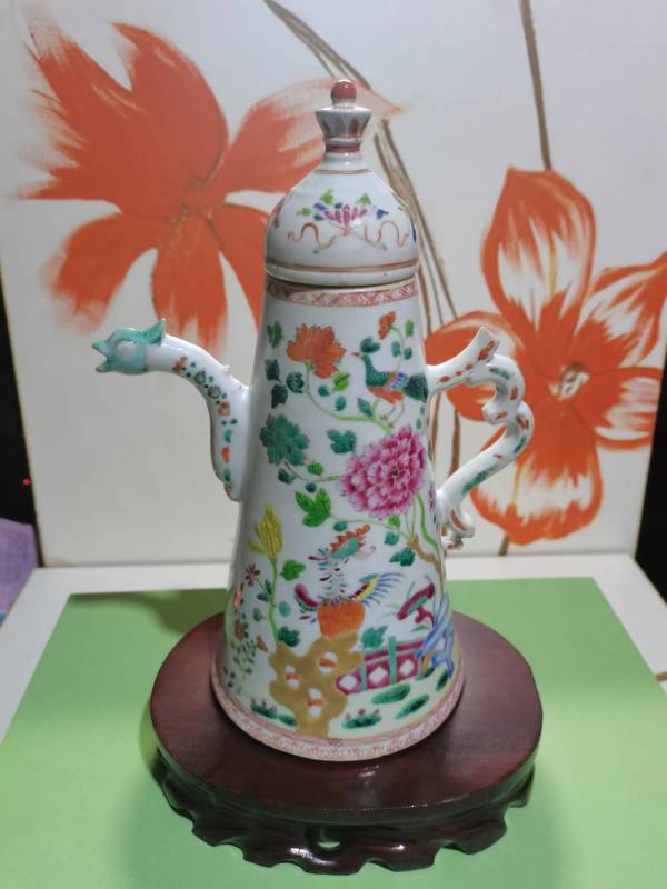 古玩陶瓷清乾隆花鸟纹粉彩执壶拍卖，当前价格16800元