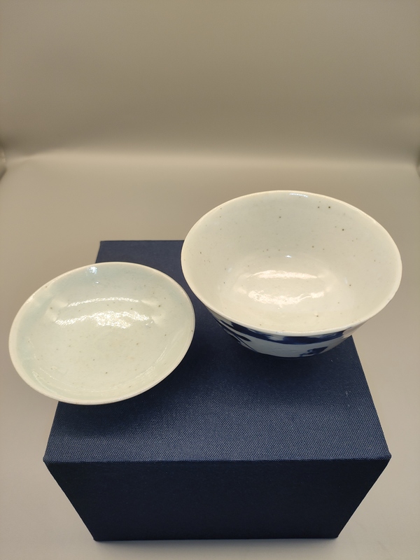 古玩陶瓷清中期,嘉道年間,漁樵耕讀紋青花蓋碗拍賣,當前價格999元