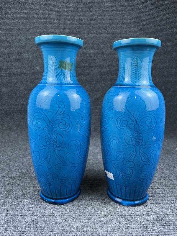 古玩陶瓷孔雀蘭釉暗刻花花蘭瓶拍賣,當前價格1288元
