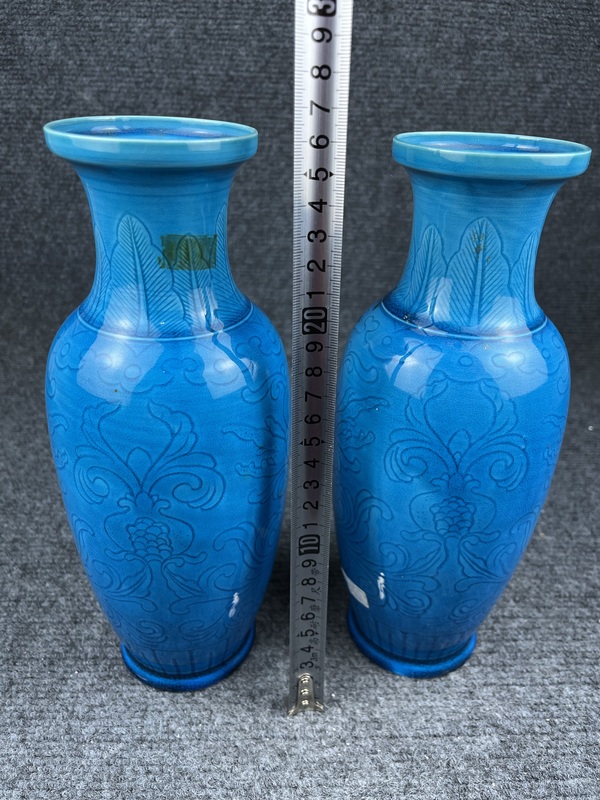 古玩陶瓷孔雀蘭釉暗刻花花蘭瓶拍賣,當前價格1288元