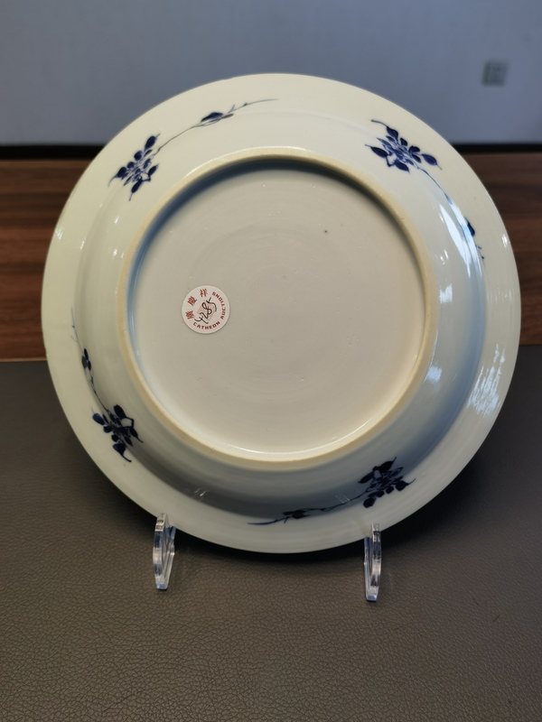 古玩陶瓷康熙頂級翠毛藍青花花卉紋折沿盤拍賣,當前價格2980元