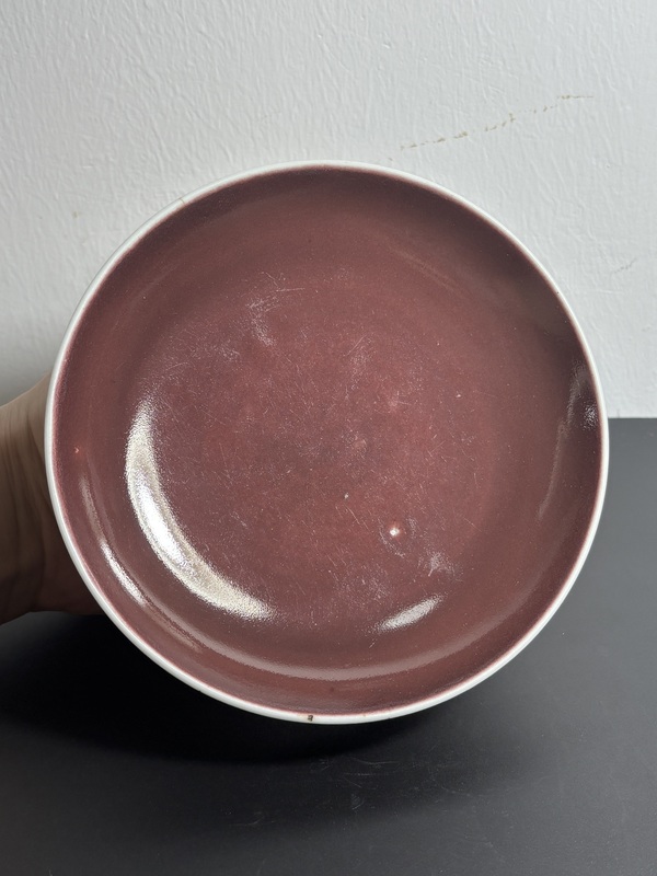 古玩陶瓷【實物鑒定】清乾隆·霽紅釉盤“本朝本款”(頂級民窯)拍賣,當前價格12800元