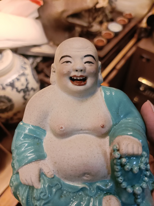 古玩陶瓷民國綠松石釉彌勒佛塑像拍賣,當前價格4888元
