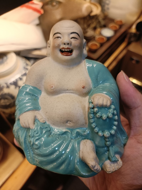 古玩陶瓷民國綠松石釉彌勒佛塑像拍賣,當前價格4888元
