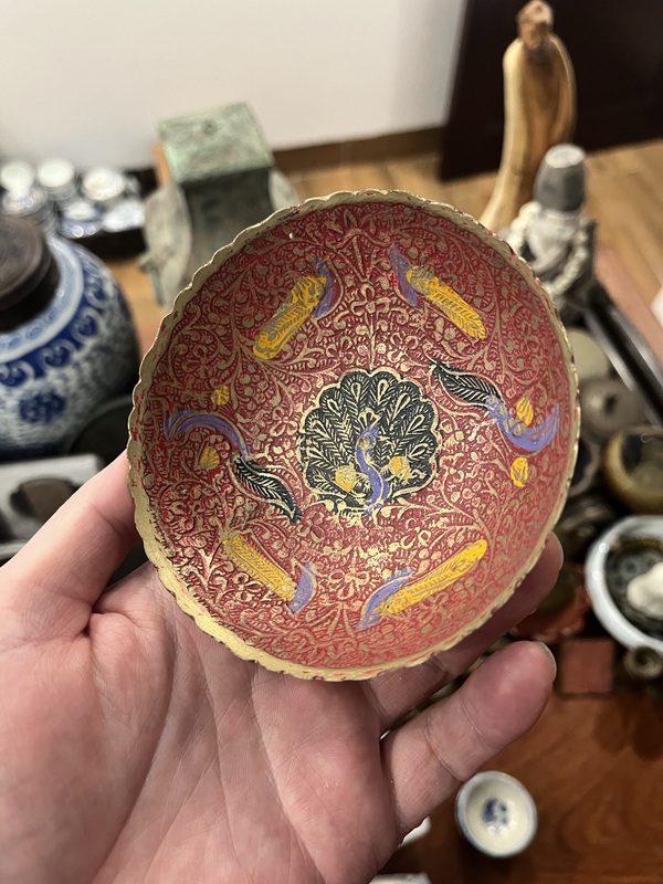 古玩雜項(xiàng)民國刻畫填彩銅碗拍賣,當(dāng)前價(jià)格199元