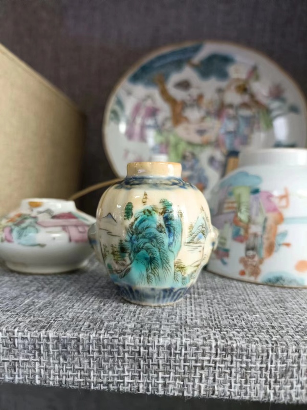 古玩陶瓷乾隆青花粉彩山水紋水盂拍賣,當前價格2800元