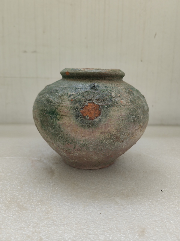 古玩陶瓷紅陶綠釉跑獸紋罐拍賣,當前價格850元