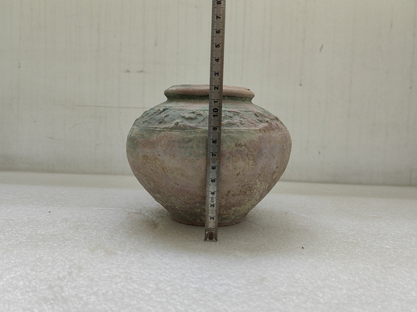 古玩陶瓷紅陶綠釉跑獸紋罐拍賣,當前價格850元