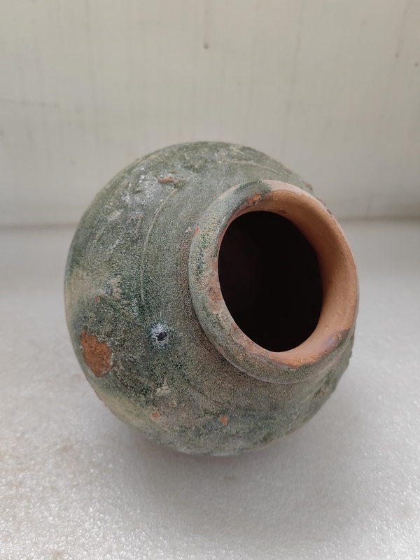 古玩陶瓷紅陶綠釉跑獸紋罐拍賣,當前價格850元