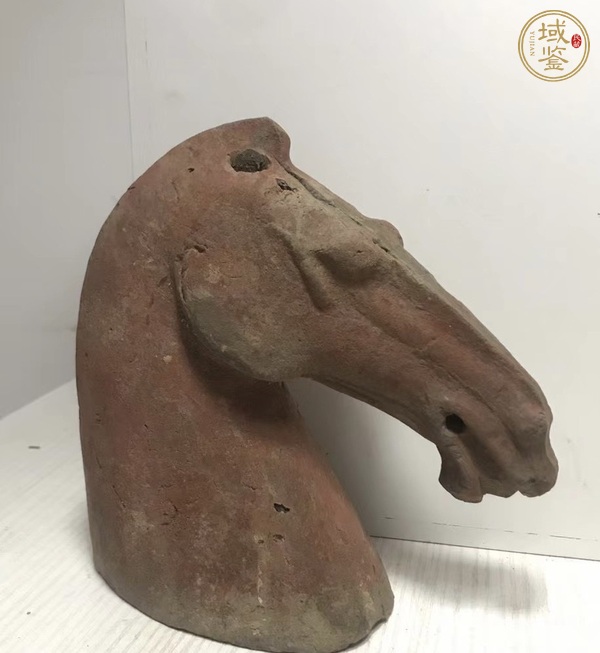 古玩陶瓷朱砂彩繪馬首真品鑒賞圖