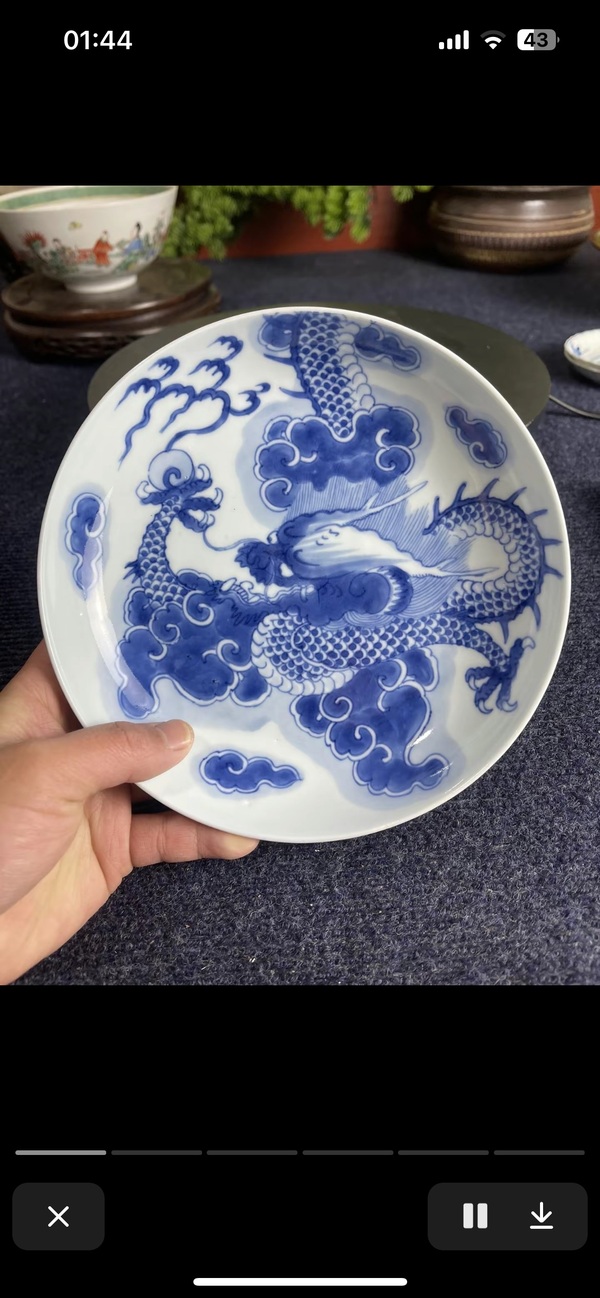 古玩陶瓷雍正青花過墻龍盤拍賣,當(dāng)前價(jià)格50000元