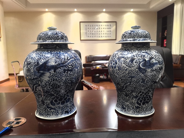 古玩陶瓷青花鳳穿牡丹圖將軍罐拍賣,當(dāng)前價格48888元