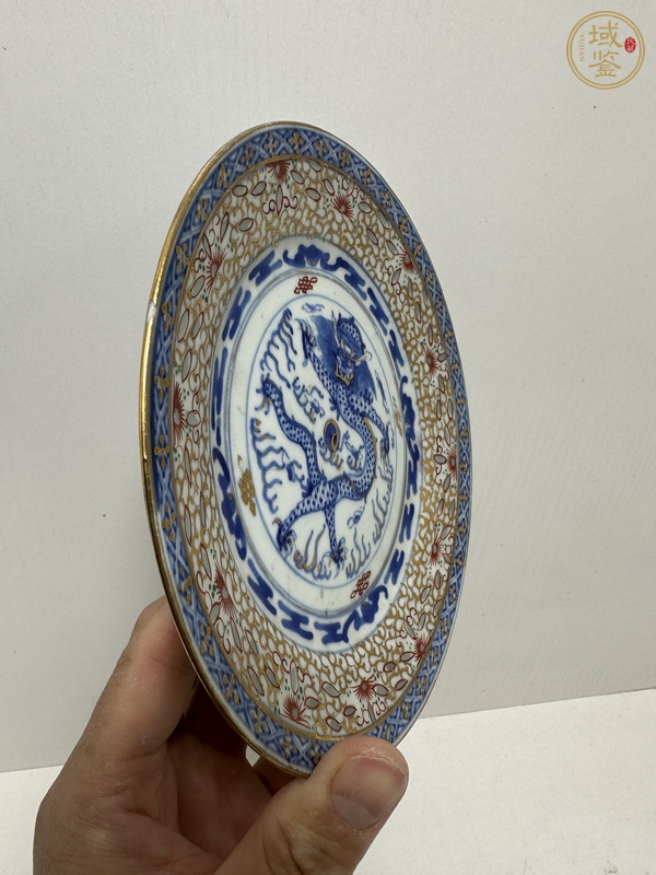 古玩陶瓷民國·青花加彩龍紋玲瓏瓷盤真品鑒賞圖