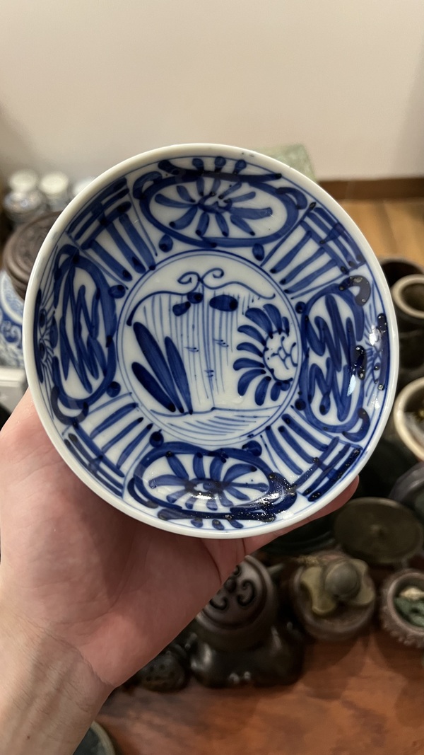 古玩陶瓷清末花卉紋青花盤拍賣,當前價格199元