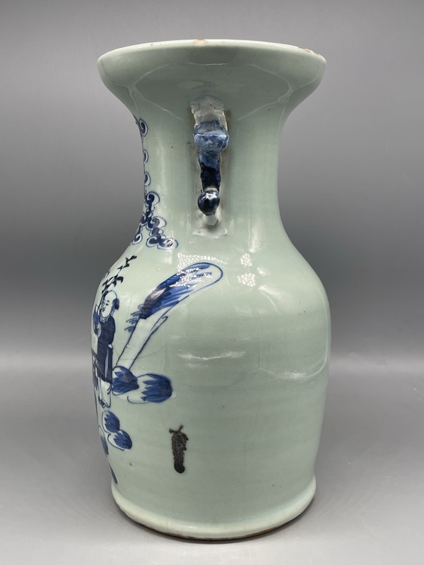 古玩陶瓷清中期青花豆青釉加白陶淵明愛(ài)菊?qǐng)D100 件瓶拍賣,當(dāng)前價(jià)格1782元