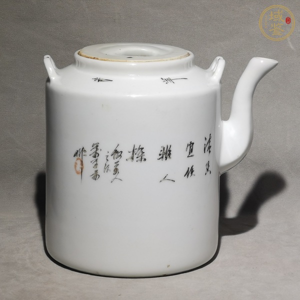 古玩陶瓷粉彩仕女人物詩(shī)文茶壺真品鑒賞圖