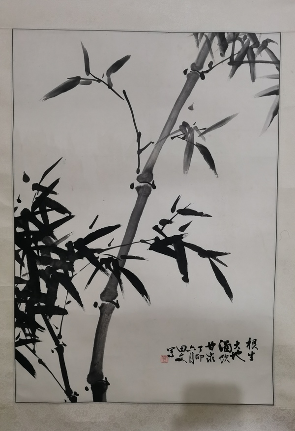 古玩字畫已故老中美協(xié)會員中央戲劇學(xué)院教授田文1987年節(jié)節(jié)高升田文寫意墨竹拍賣，當(dāng)前價格499元