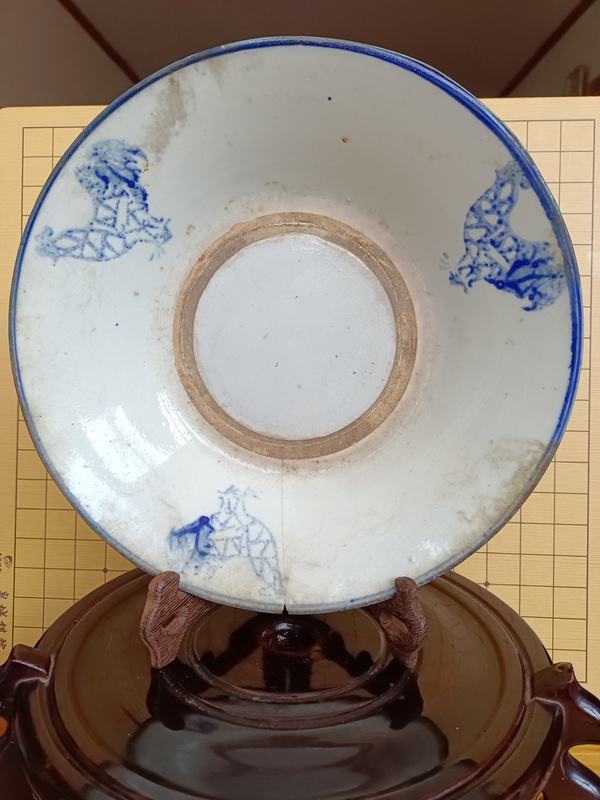 古玩陶瓷清末民初.大雞圖青花盤拍賣,當前價格98元