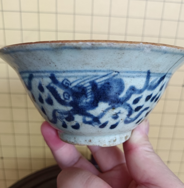 古玩陶瓷清康熙.青花夔龍鳳紋碗拍賣,當前價格168元