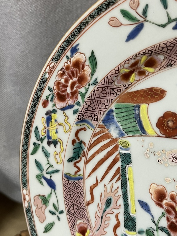 古玩陶瓷雍正粉彩鳳紋折沿盤拍賣,當前價格6000元