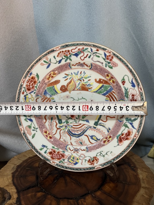 古玩陶瓷雍正粉彩鳳紋折沿盤拍賣,當前價格6000元