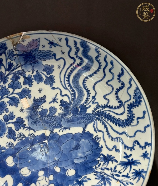 古玩陶瓷鳳凰牡丹紋青花盤真品鑒賞圖