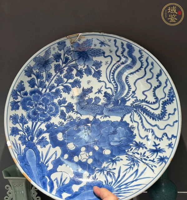 古玩陶瓷鳳凰牡丹紋青花盤真品鑒賞圖