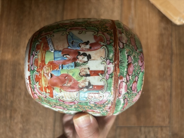 古玩陶瓷廣彩人物故事紋鼓形罐拍賣,當前價格1580元