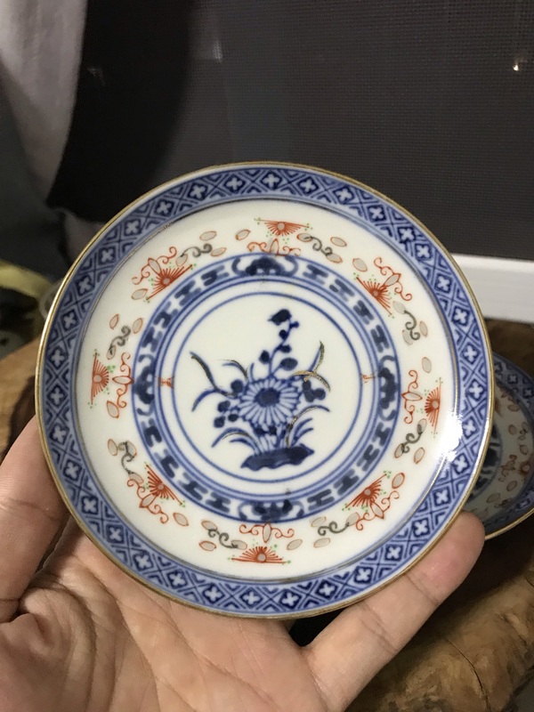 古玩陶瓷民國青花花卉紋玲瓏瓷杯碟兩套拍賣,當前價格688元