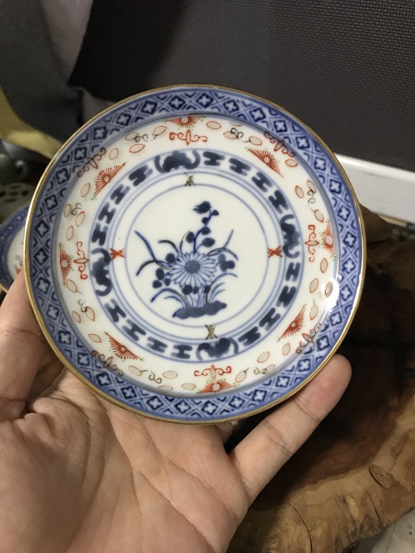 古玩陶瓷民國青花花卉紋玲瓏瓷杯碟兩套拍賣,當前價格688元