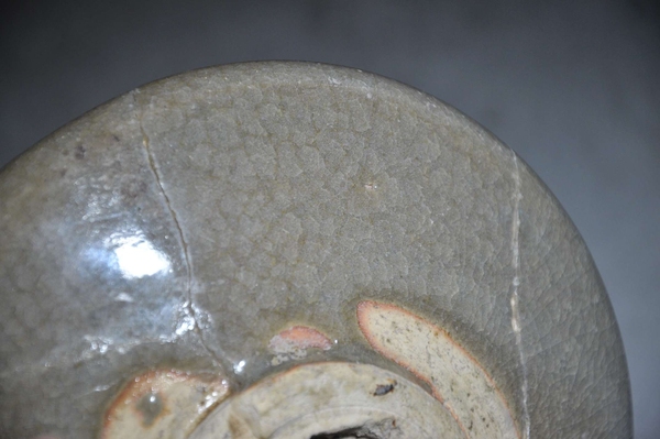 古玩陶瓷金元精品鈞窯月白釉冰片紋紫斑盤拍賣,當前價格2980元