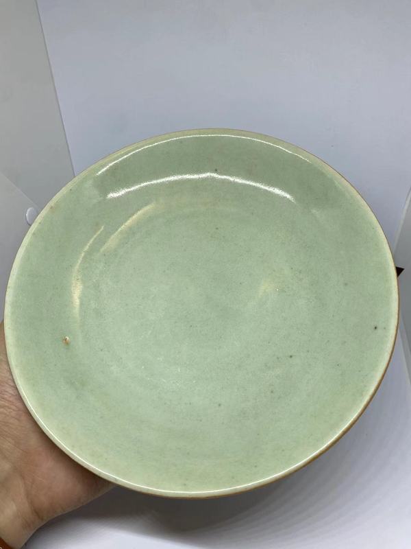 古玩陶瓷清嘉慶年制豆青釉大盤拍賣,當前價格128元
