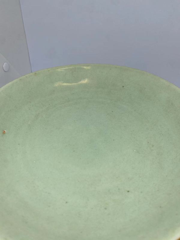 古玩陶瓷清嘉慶年制豆青釉大盤拍賣,當前價格128元