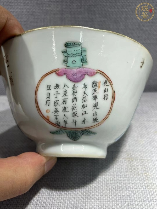 古玩陶瓷清同治 粉彩無雙譜蓋碗身真品鑒賞圖