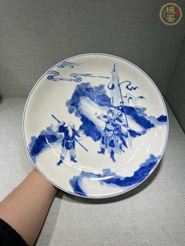 古玩陶瓷青花三國(guó)人物故事臥盤真品鑒賞圖