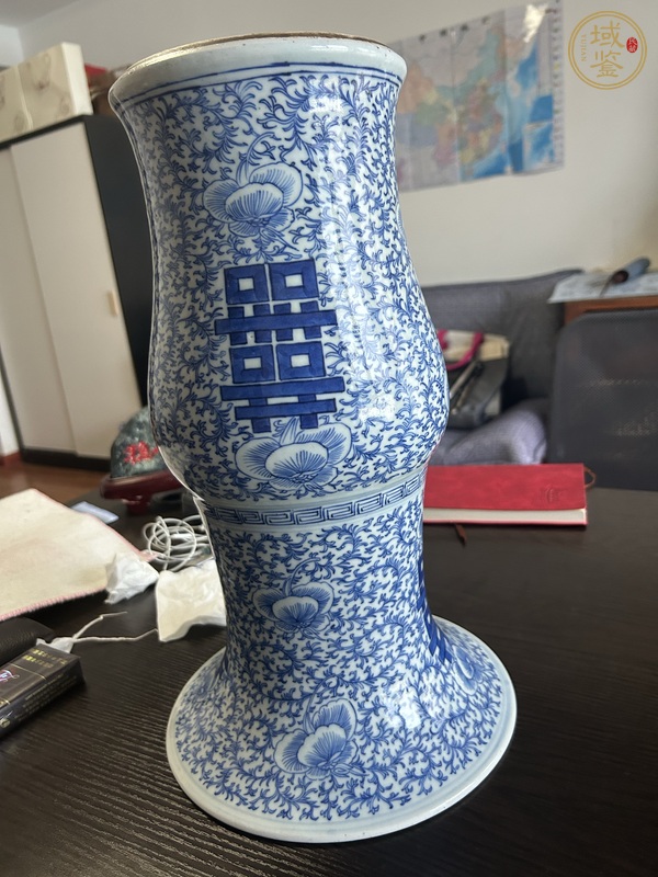 古玩陶瓷青花喜字花觚真品鑒賞圖