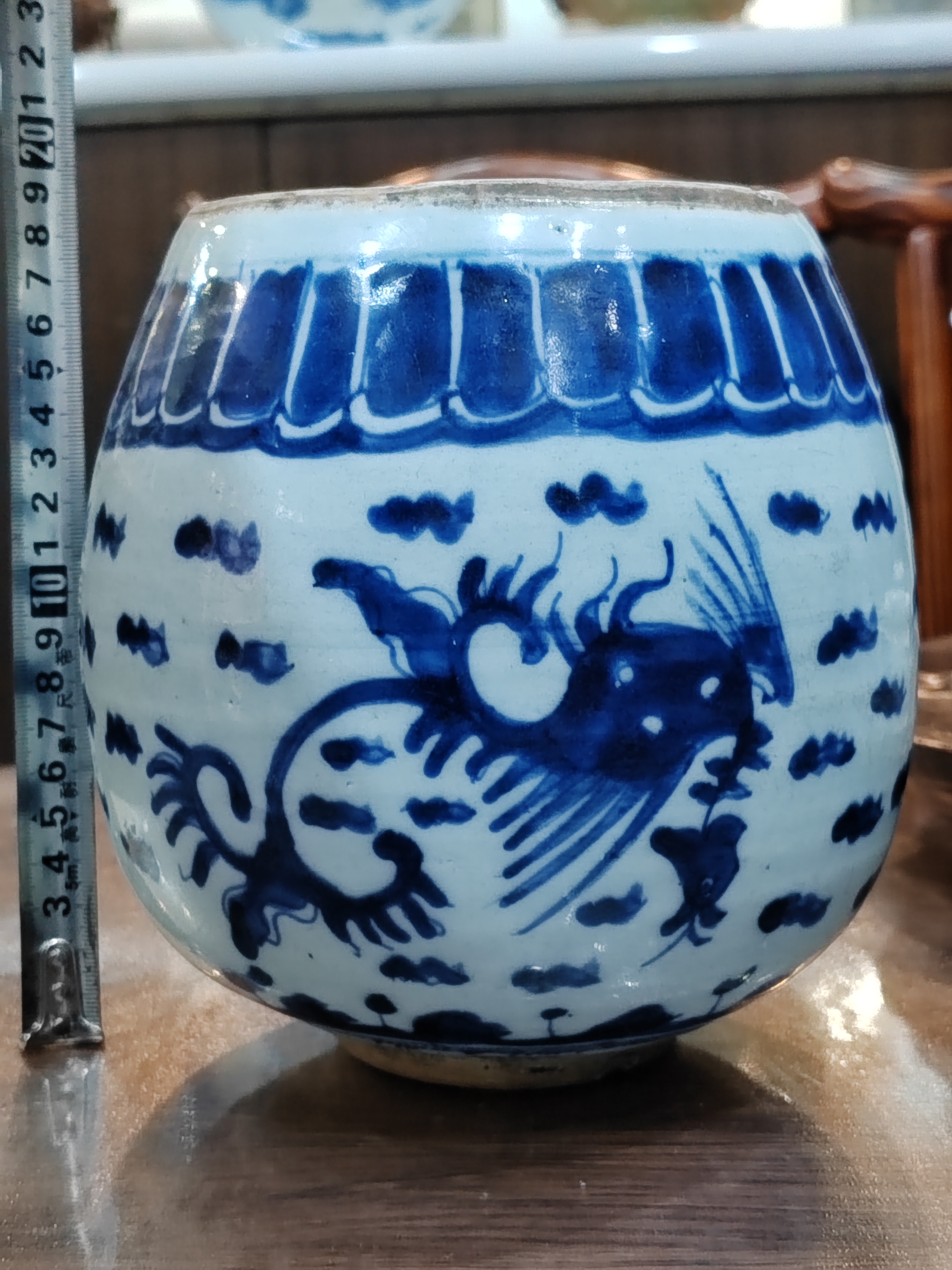 中国大清雍正年製青花雲鳳凰文長頸瓶UR4799