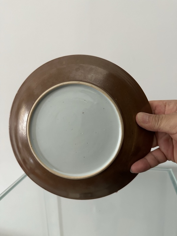 古玩陶瓷外紫金釉內青花花卉紋盤拍賣,當前價格2980元