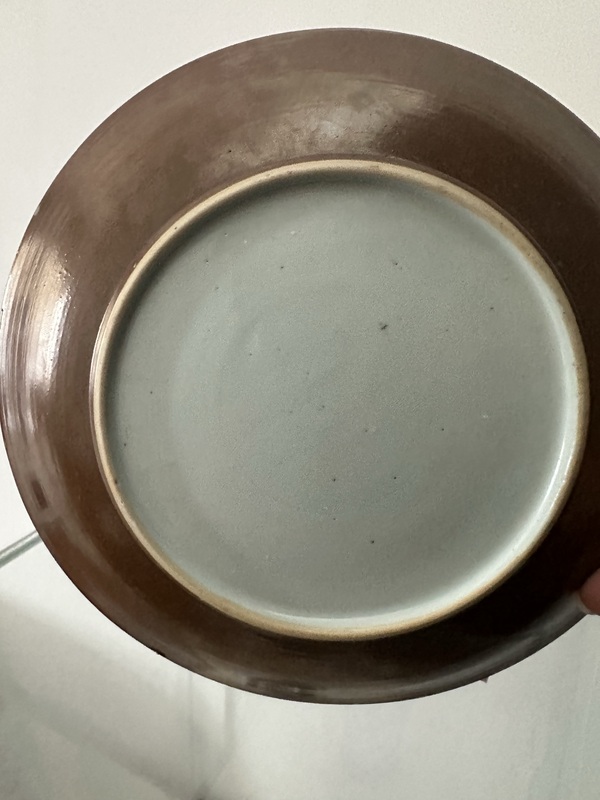 古玩陶瓷外紫金釉內青花花卉紋盤拍賣,當前價格2980元