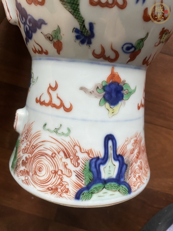 古玩陶瓷青花五彩龍鳳紋花觚真品鑒賞圖