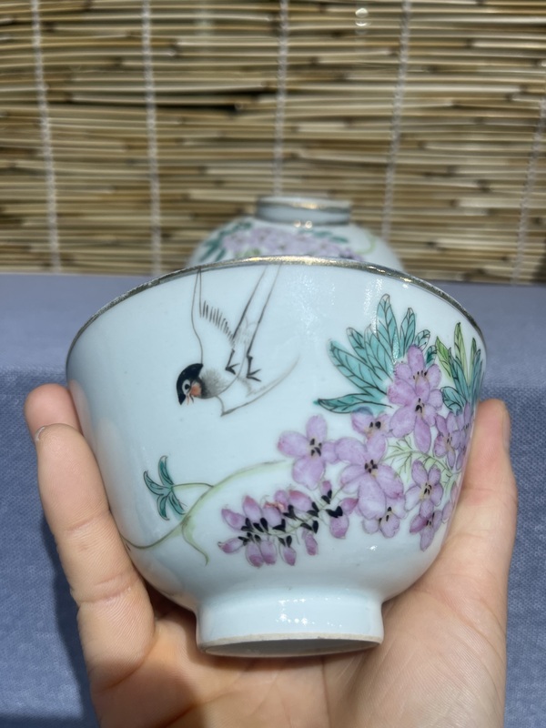 古玩陶瓷花鳥紋蓋杯拍賣，當(dāng)前價(jià)格1800元